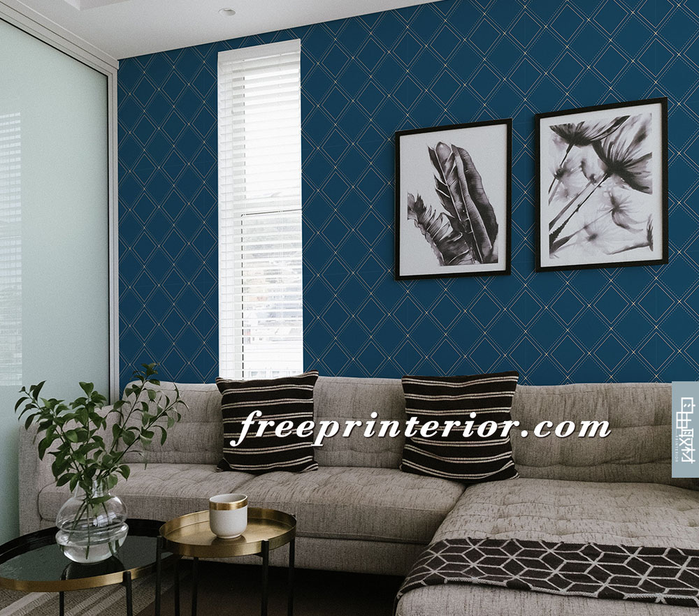 菱形文青方格 藍 自由取材客製化壁紙